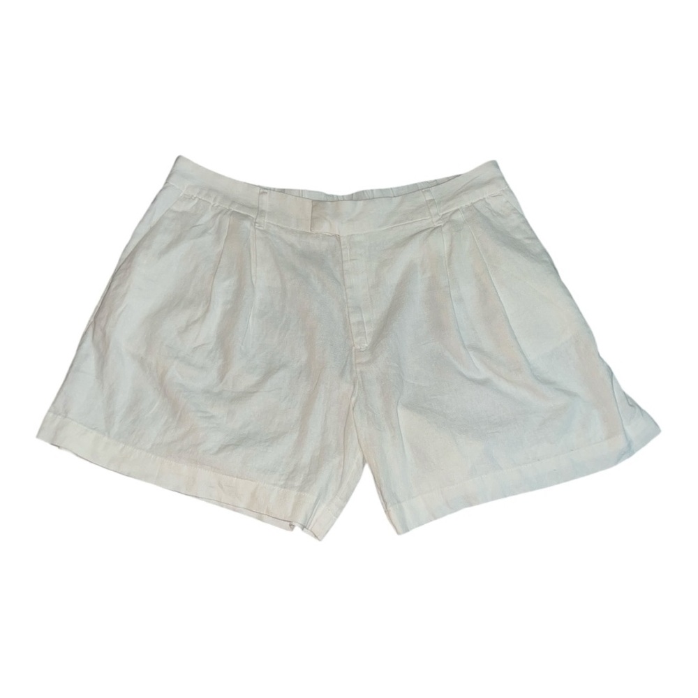 High waist white linen blend shorts